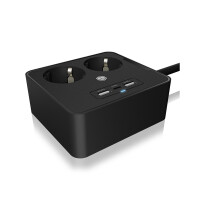 ICY BOX IB-MPS2220B-CH Doppelsteckdose mit USB Ladegeraet fuer Tisch oder Wandmontage
