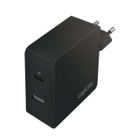 LogiLink USB Steckdosenadapter - 1x USB-C Port &amp; 1x USB-A Port - 65W - Indoor - AC - 20 V - Schwarz