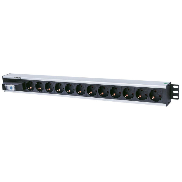 Intellinet 12-fach Steckdosenleiste - Schutzkontakt - vertikale Rackmontage - Leitungsschutzschalter - 1,6 m Stromkabel - Senkrecht - Aluminium - Schwarz - Grau - 12 AC-Ausgänge - Typ F - 1,6 m