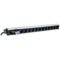 Intellinet 12-fach Steckdosenleiste - Schutzkontakt - vertikale Rackmontage - Leitungsschutzschalter - 1,6 m Stromkabel - Senkrecht - Aluminium - Schwarz - Grau - 12 AC-Ausgänge - Typ F - 1,6 m
