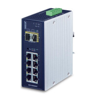 Planet IP30 industrieller 8x 1000TP + 2x 100/1000F SFP Full Managed Ethernet Switch (-40 bis 75&oslash; C) - Managed - L2+ - Gigabit Ethernet (10/100/1000) - Vollduplex - Wandmontage