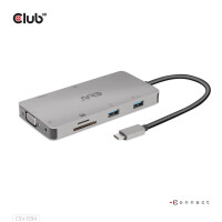 Club 3D USB Gen1 Type-C 9-in-1 hub with HDMI - VGA - 2x USB Gen1 Type-A - RJ45 - SD/Micro SD card slots and USB Gen1 Type-C Female port - USB 3.2 Gen 1 (3.1 Gen 1) Type-C - 100 W - 10,100,1000 Mbit/s - Schwarz - Grau - MicroSD (TransFlash) - SD - 60 Hz