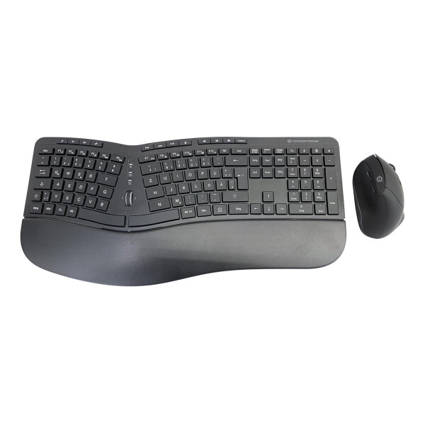 Conceptronic ORAZIO ERGO Kabelloses Set aus ergonomischer Tastatur und vertikaler Maus - deutsch - Volle Größe (100%) - RF Wireless - QWERTZ - Schwarz - Maus enthalten