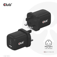 Club 3D Reiseladegerät PPS 65Watt GAN-Technologie - Dreifachanschluss (2x USB Typ-C + USB Typ-A) Power Delivery (PD) 3.0 Unterstützung - Indoor - AC - 20 V - 20 A - 1 m - Schwarz