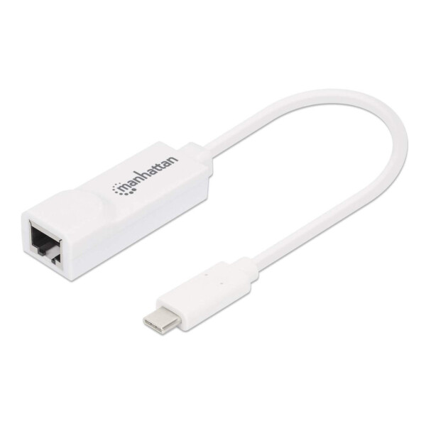 Manhattan USB-C auf Gigabit-Ethernet-Netzwerkadapter - USB 3.1 Gen 1 auf 10/100/1000 Mbit/s Gigabit Ethernet - Kabelgebunden - USB Typ-C - Ethernet - 100 Mbit/s - Weiß