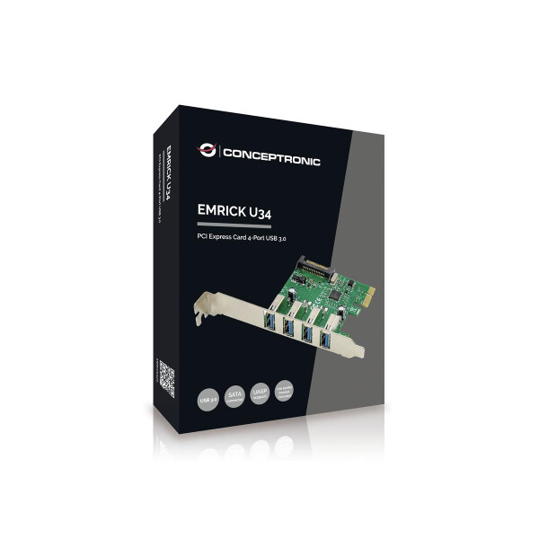 Conceptronic EMRICK U34 - 4-Port-USB-3.0 PCI-Express-Karte - PCIe - USB 3.2 Gen 1 (3.1 Gen 1) - Grün - PC - Passiv - China