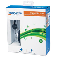 Manhattan Stereoheadset - Verstellbarer Kopfb&uuml;gel und flexibles Mikrofon - Kopfh&ouml;rer - Kopfband - Anrufe &amp; Musik - Grau - Binaural - Drehregler