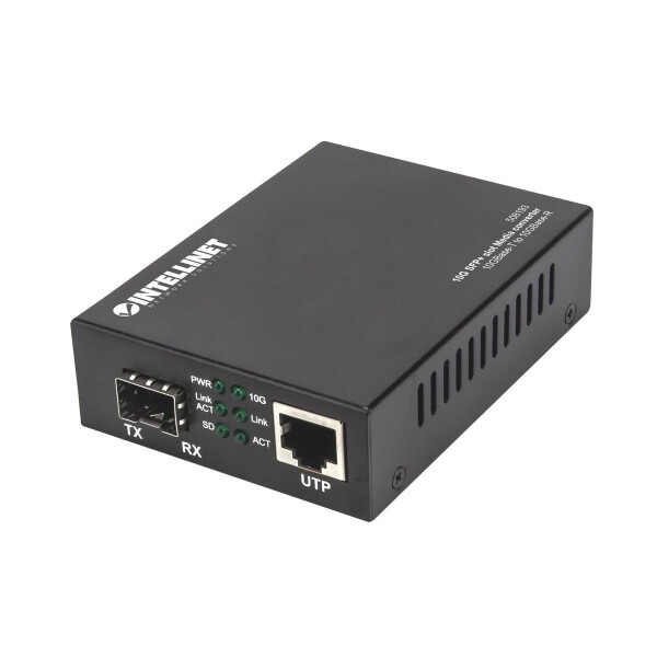 Intellinet 10GBase-T auf 10GBase-R Medienkonverter - 1 x 10 GB SFP+ Slot - 1 x 10 GB RJ45-Port - 10000 Mbit/s - IEEE 802.3u - 10 Gigabit Ethernet - 10,100,1000,1200,2500,5000,10000 Mbit/s - Voll - Halb - SFP+