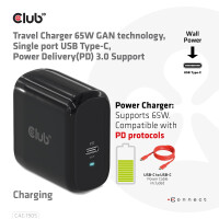 Club 3D Reiseladegerät 1xUSB Typ C PD 65W retail