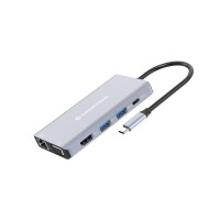 Conceptronic DONN20G 10-in-1 USB 3.2 Gen 1 Dockingstation - HDMI - VGA - USB-A 3.0 x 3 - SD - TF/MicroSD - Audio - GbE LAN - 100W USB PD - Kabelgebunden - USB 3.2 Gen 1 (3.1 Gen 1) Type-C - 100 W - 10,100,1000 Mbit/s - Grau - MicroSD (TransFlash) - SD