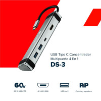 Canyon DS-3 - USB 3.2 Gen 1 (3.1 Gen 1) Type-C - 60 W - Grau - 4K Ultra HD - HDMI - USB 3.2 Gen 1 (3.1 Gen 1) Type-A - USB 3.2 Gen 1 (3.1 Gen 1) Type-C - USB