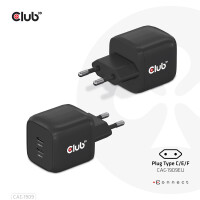 Club 3D Travel Charger PPS 45W GAN technology - Dual port USB Type-C - Power Delivery(PD) 3.0 Support - Indoor - AC - 20 V - Schwarz
