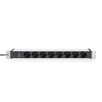 DIGITUS Steckdosenleiste mit Aluminiumprofil, 8-fach Schutzkontaktsteckdose, 2 m Zuleitung, IEC C20 Stecker