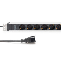 DIGITUS Steckdosenleiste mit Aluminiumprofil, 8-fach Schutzkontaktsteckdose, 2 m Zuleitung, IEC C20 Stecker