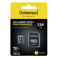 Intenso microSD 256GB UHS-I Perf CL10| Performance - 256 GB - MicroSD - Klasse 10 - UHS-I - 90 MB/s - Class 1 (U1)