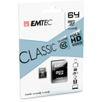 EMTEC Micro SDHC ECMSDM64GXC10CG - 64 GB - MicroSDHC - Klasse 10 - 20 MB/s - 12 MB/s - Schwarz