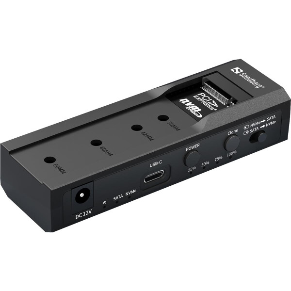 SANDBERG USB-3 Cloner+Dock M2+NVMe+SATA - SSD - SATA - Serial ATA II - Serial ATA III - 2.5,3.5,M.2 - USB 3.2 Gen 2 (3.1 Gen 2) Type-C - 10 Gbit/s - Schwarz