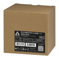 Arctic P12 PWM PST A-RGB 0dB Semi-Passiver 120 mm Gehäuselüfter mit digitalem A-RGB Value Pack - Ventilator - 12 cm - 2000 RPM - 48,8 cfm - 82,91 m³/h - Schwarz - Weiß