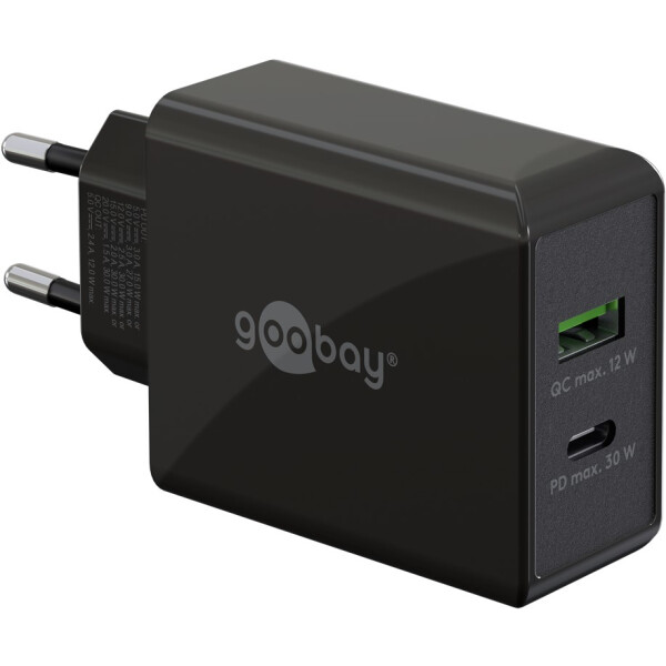 Wentronic Dual USB-C 30W Fast Charge Bl