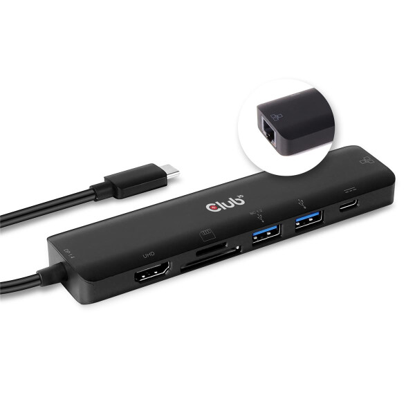 Club 3D USB Typ C 7-in-1 Hub auf HDMI 4K60Hz /SD-TF Kartenslot 2x USB Typ A / USB Typ C PD / RJ45