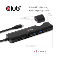 Club 3D USB Typ C 7-in-1 Hub auf HDMI 4K60Hz /SD-TF Kartenslot 2x USB Typ A / USB Typ C PD / RJ45