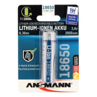 Ansmann Li-Ion Akku 18650 - Wiederaufladbarer Akku - Lithium-Ion (Li-Ion) - 3,6 V - 2600 mAh - 9,36 Wh - Silber