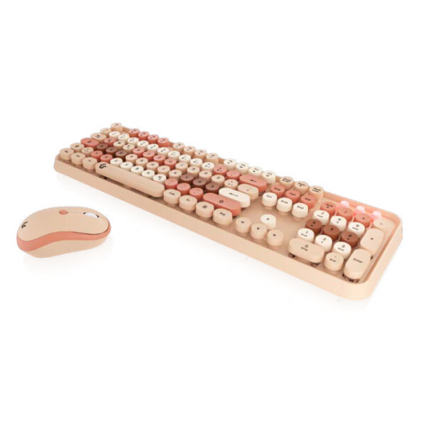 KeySonic Maus-Tastatur-Set Full-Size Tastatur runde Tasten Mehrfarbig sand/cremefabig