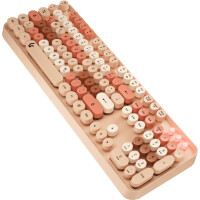 KeySonic Maus-Tastatur-Set Full-Size Tastatur runde Tasten Mehrfarbig sand/cremefabig