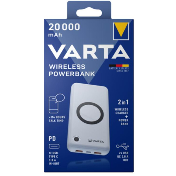 Varta 57909 101 111 - 20000 mAh - Lithium Polymer (LiPo) - Quick Charge 3.0 - Kabelloses Aufladen - 3,7 V - 20 W