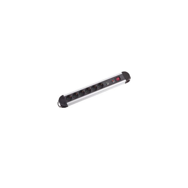 M-CAB Steckdosenleiste Protect 6 - Alu - 2m - 2 m - 6 AC-Ausgänge - Indoor - Typ F - Schwarz - Silber - Schwarz