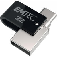 EMTEC T260C - 32 GB - USB Type-A / USB Type-C - 3.2 Gen 1 (3.1 Gen 1) - 180 MB/s - Drehring - Schwarz - Edelstahl