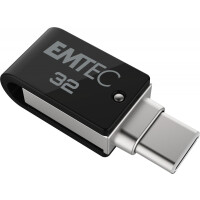 EMTEC T260C - 32 GB - USB Type-A / USB Type-C - 3.2 Gen 1 (3.1 Gen 1) - 180 MB/s - Drehring - Schwarz - Edelstahl