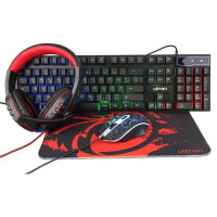 Ultron HAWK Gaming Set - Full-size (100%) - QWERTZ - LED - Schwarz - Rot - Wei&szlig; - Maus enthalten