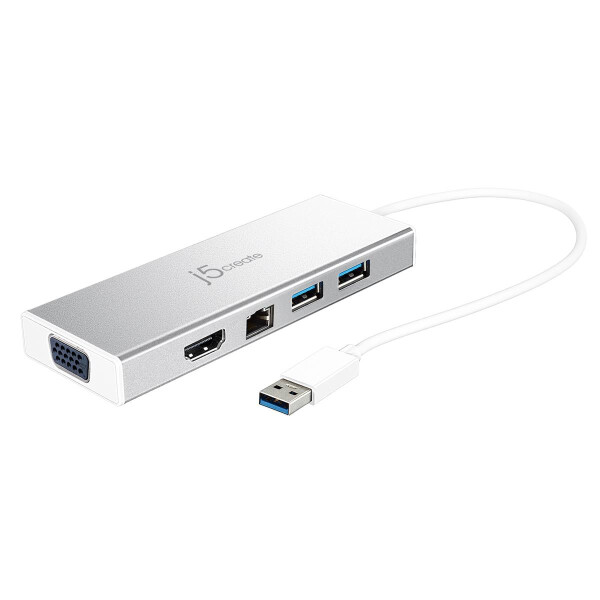 j5create JUD380-N USB™ 3.0 Mini Dock - Kabelgebunden - USB 3.2 Gen 1 (3.1 Gen 1) Type-A - Mikro-USB - USB Typ-A - 10,100,1000 Mbit/s - 10BASE-T - 100BASE-T - 1000BASE-T - Silber