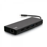 C2G USB-C&reg; 9-in-1-Dual-Display-Dockingstation mit HDMI&reg; - Ethernet - USB - 3,5-mm-Audio und Power Delivery bis zu 60 W - 4K 30 Hz (TAA-konform) - Kabelgebunden - USB 3.2 Gen 1 (3.1 Gen 1) Type-C - 60 W - 10,100,1000 Mbit/s - Schwarz - 5 Gbit/s