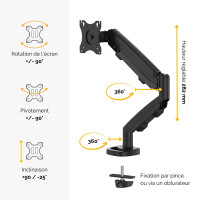 Fellowes Eppa - Clamp/Grommet - 8 kg - 99,1 cm (39") - 100 x 100 mm - Höhenverstellung - Schwarz