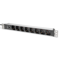 DIGITUS Steckdosenleiste mit Aluminiumprofil und Vorsicherung, 8-fach Italienische Ausgang, 2 m Zuleitung IEC C14 Stecker