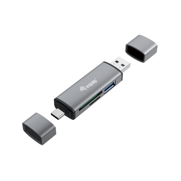 Equip Kartenleser mit USB 3.0-Hub, OTG, MicroSD (TransFlash), MicroSDHC, SD, SDHC, Grau, C