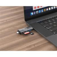 Equip Kartenleser mit USB 3.0-Hub, OTG, MicroSD (TransFlash), MicroSDHC, SD, SDHC, Grau, C