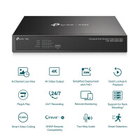 TP-LINK VIGI NVR1008H-8MP - 8 Kan&auml;le - 3840 x 2160 Pixel - 720p - 1080p - 2160p - 3840x2160,1920x1080 - 1680x1050 - 1440x900 - 1280x1024 - 1024x768 - 1280x720 - 1280x720@60fps - 1920x1080@60fps - 3840x2160@30fps - H.264 - H.264+ - H.265 - H.265+