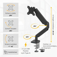 Fellowes 8043301 - Clamp/Grommet - 8 kg - 81,3 cm (32") - 100 x 100 mm - Höhenverstellung - Schwarz