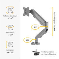 Fellowes Eppa - Clamp/Grommet - 8 kg - 99,1 cm (39") - 100 x 100 mm - Höhenverstellung - Silber