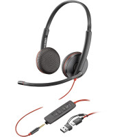 HP POLY Blackwire 3225 USB-C Stereo-Headset + 3.5-mm-Stecker + USB-C/A-Adapter, Kabelgebunden, Büro/Callcenter, 200 - 6800 Hz, 119 g, Kopfhörer, Schwarz