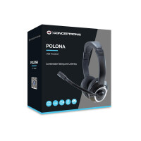 Conceptronic POLONA USB-Headset, Kabelgebunden, Anrufe/Musik, 42 - 17000 Hz, 175 g, Kopfhörer, Schwarz