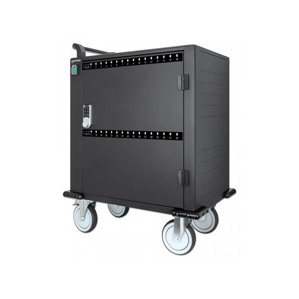 Manhattan 32-Port Ladeschrank auf Rollen 576 W, 32 USB-C PD-Ports, geräumige Fächer für Ha
