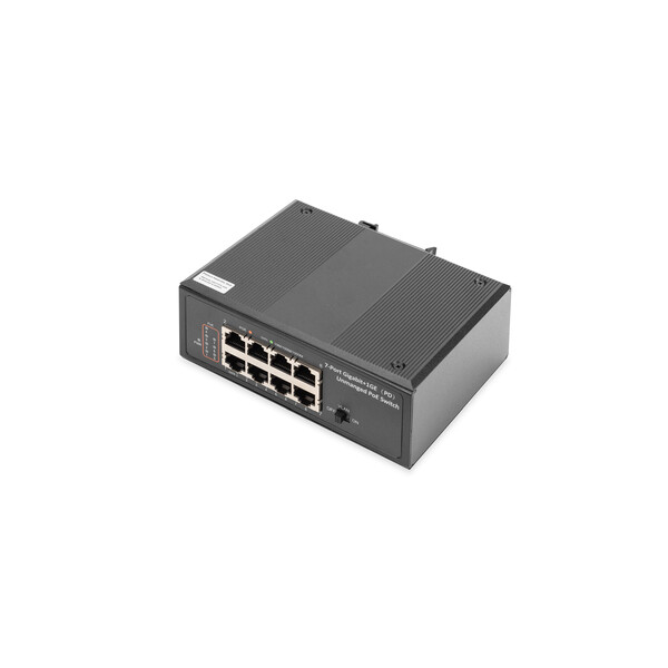 DIGITUS 7 Port Gigabit Ethernet Netzwerk PoE Switch, Industrial, Unmanaged, 1PD Port