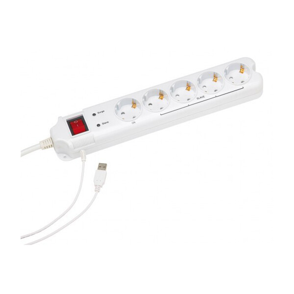 Gembird PCW-MS2G, 5 AC-Ausgänge, 250 V, 50 - 60 Hz, 4,5 A, 6000 V, Weiß