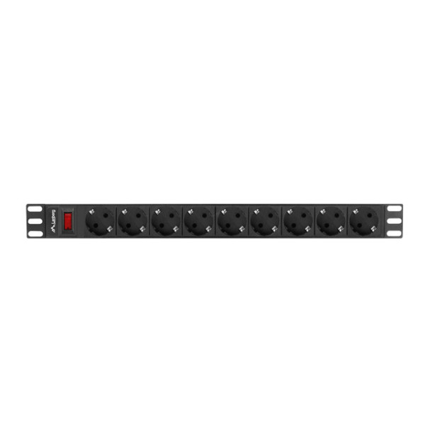 Lanberg PDU-09F-0300-BK, Standard, 1U, Horizontal, Aluminium, Kunststoff, Schwarz, Grau, 9 AC-Ausgänge