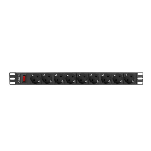 Lanberg PDU-09F-0300-BK, Standard, 1U, Horizontal, Aluminium, Kunststoff, Schwarz, Grau, 9 AC-Ausgänge