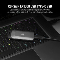 Corsair EX100U, 1 TB, USB Typ-C, 3.2 Gen 2 (3.1 Gen 2), 1600 MB/s, 20 Gbit/s, Schwarz